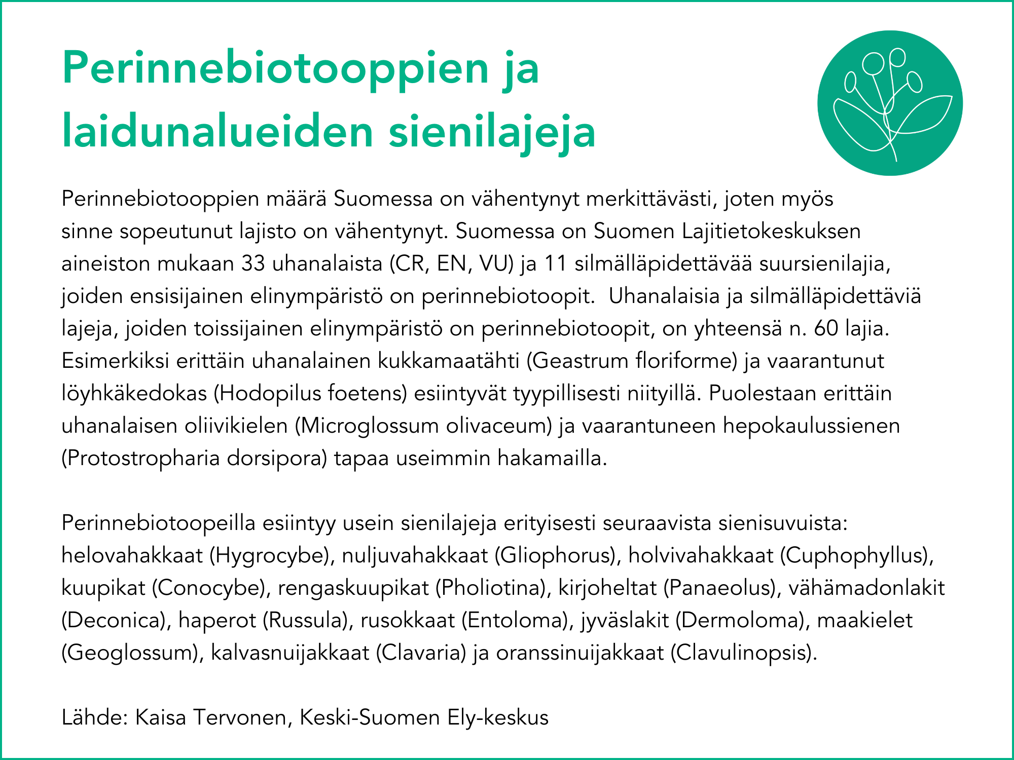 Perinnebiotooppien ja laidunalueiden sienilajeja