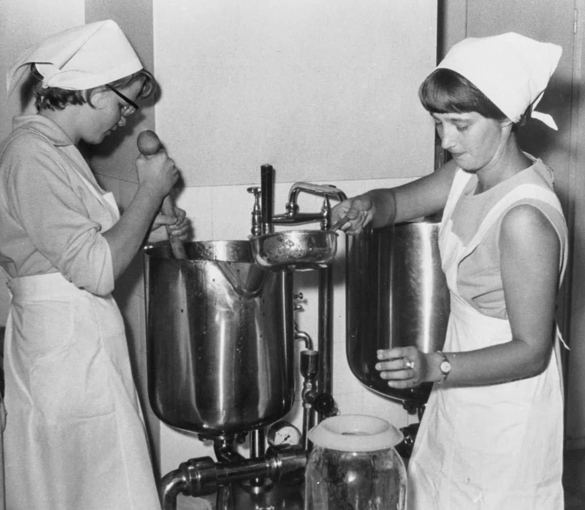 Tytöt opettelemassa mehustusta Finna.fi Museovirasto, kansantieteen kuvakokoelma