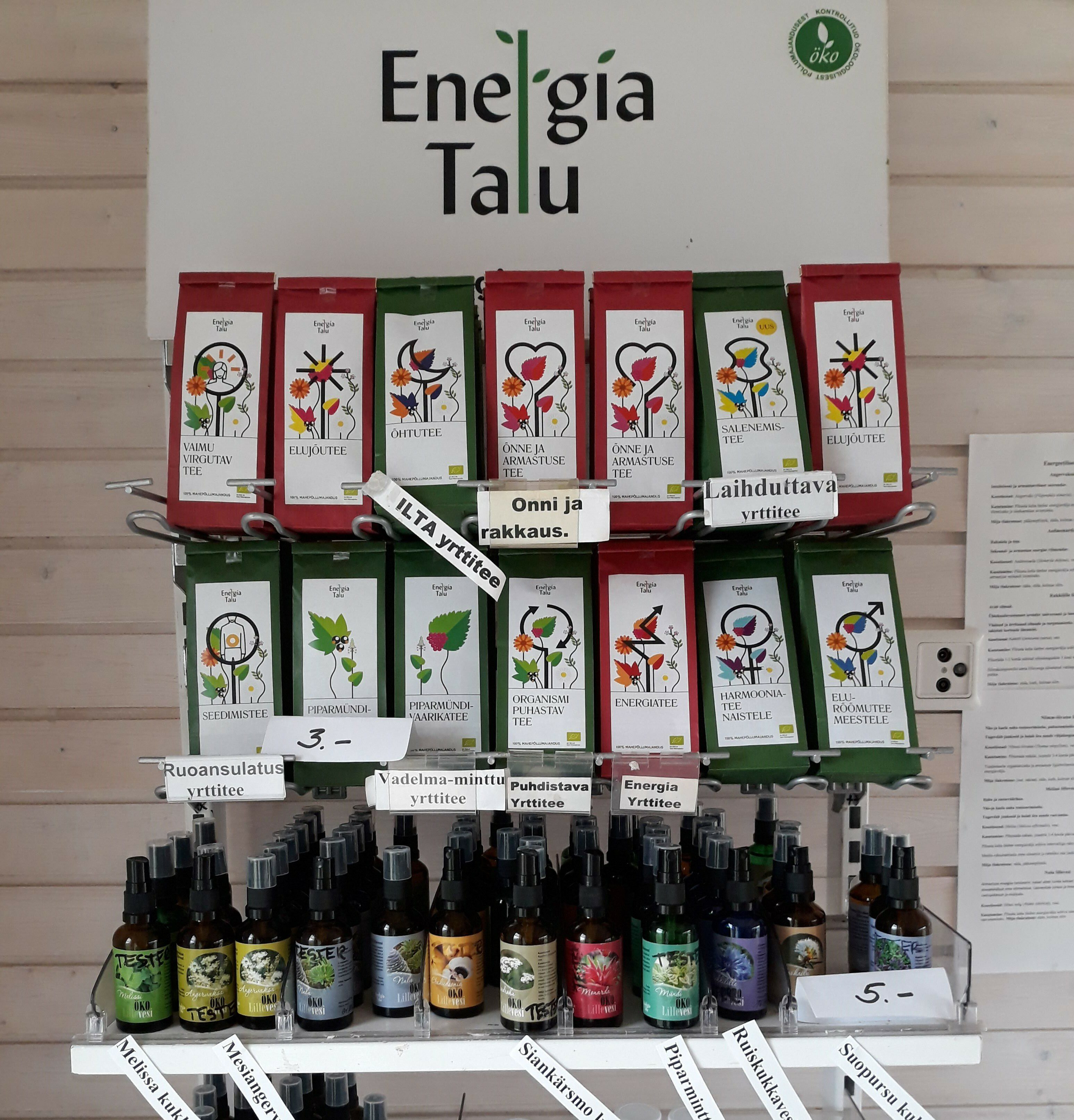 Energia tilan tuotteita teepakkauksia
