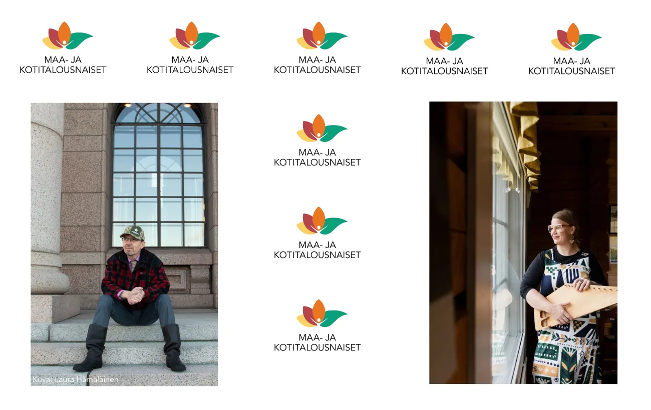 MKN Keskuksen hallituksen jäsen Vesa Kallio istuu Eduskuntatalon portailla ja jäsen Anni Korhonen seisoo kannel kädessään