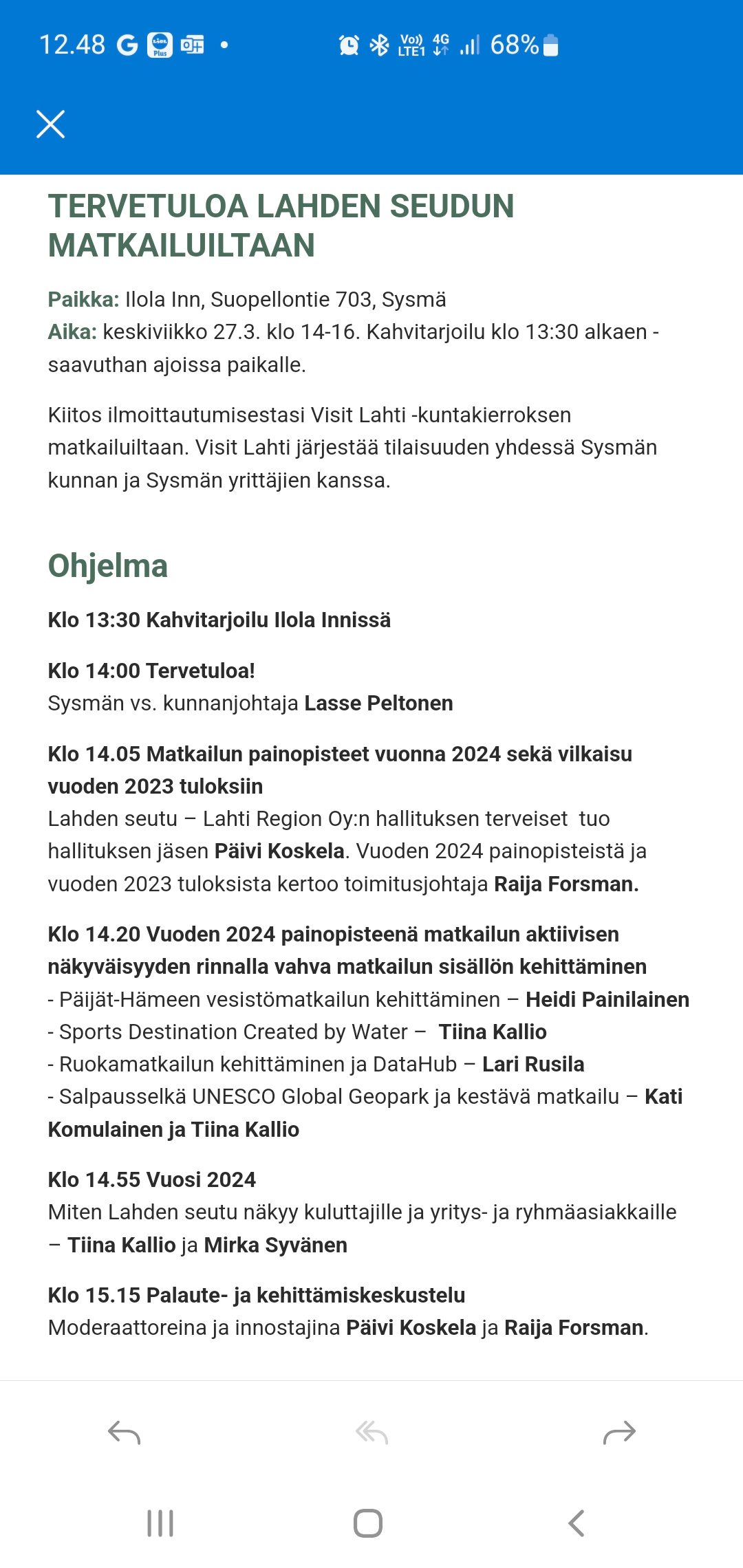 Ohjelma Sysmän matkailuilta 27.3.2024