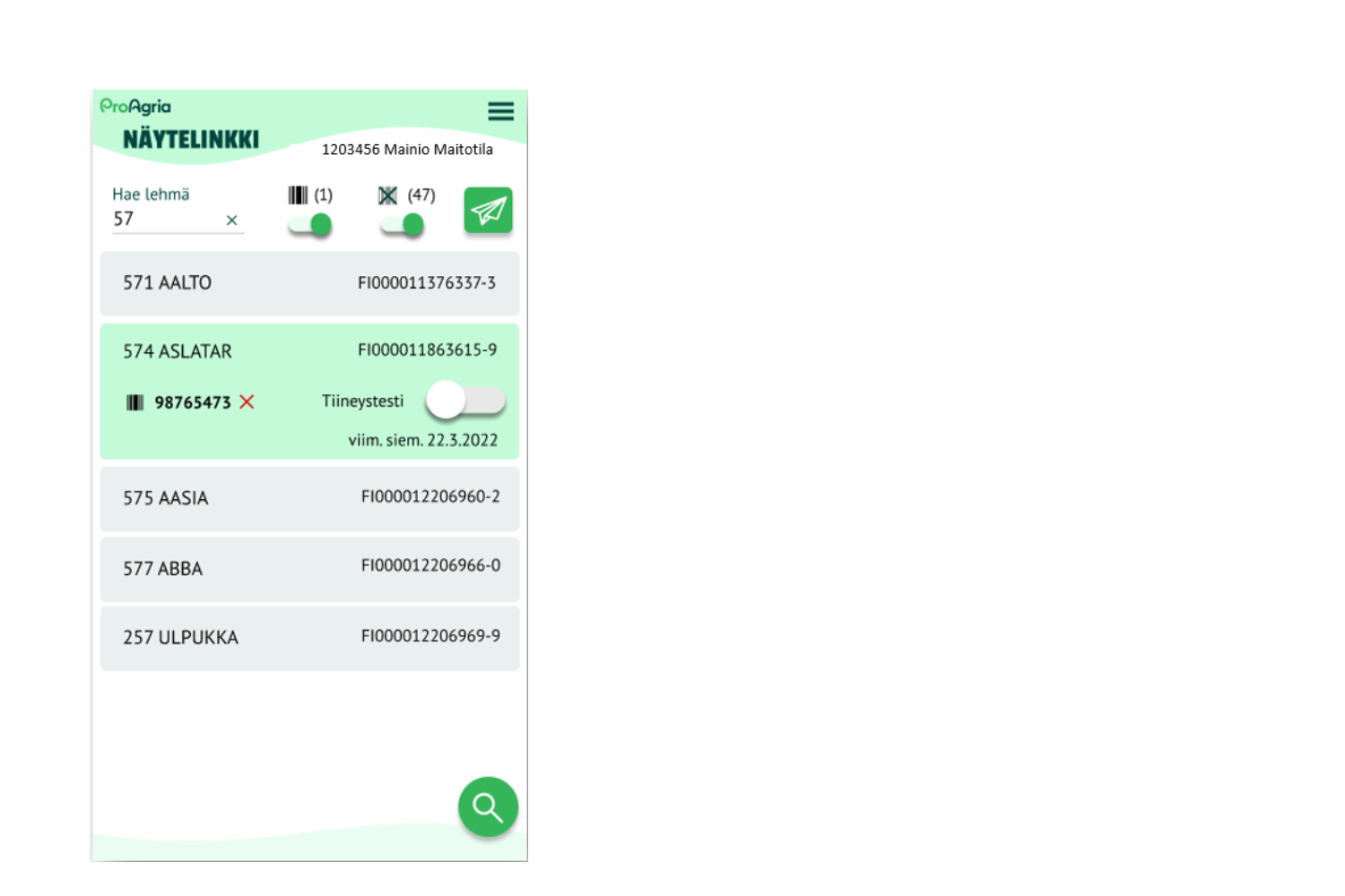 NäyteLinkki Mobiili -sovelluksen kuvakaappaus