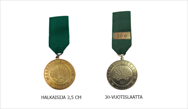 Kullattu ansiomerkki ja 30-vuotislaatta